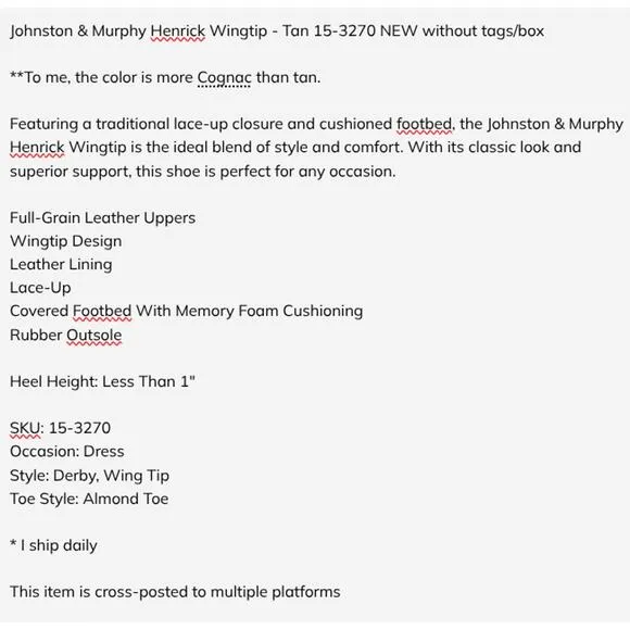 Johnston &amp; Murphy Size 10 Henrick Wingtip - Tan 15-3270 NEW