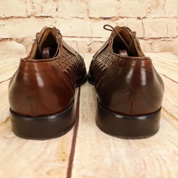 Johnston &amp; Murphy Woven Leather Brown Cap Toe Oxford Dress Shoes