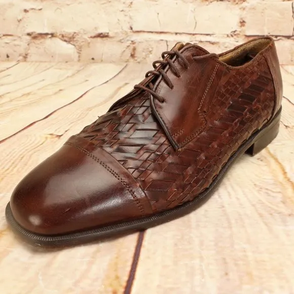 Johnston &amp; Murphy Woven Leather Brown Cap Toe Oxford Dress Shoes