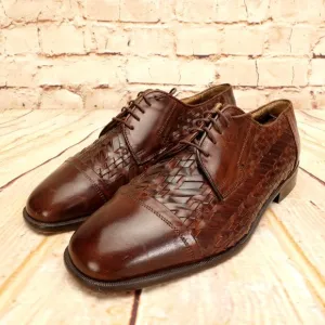 Johnston &amp; Murphy Woven Leather Brown Cap Toe Oxford Dress Shoes