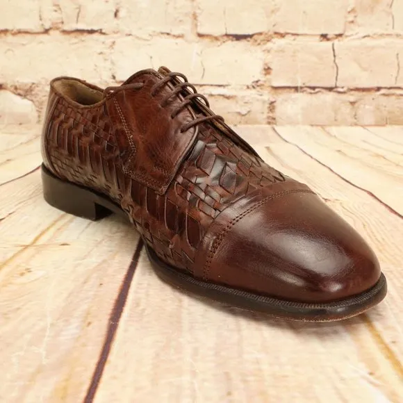 Johnston &amp; Murphy Woven Leather Brown Cap Toe Oxford Dress Shoes