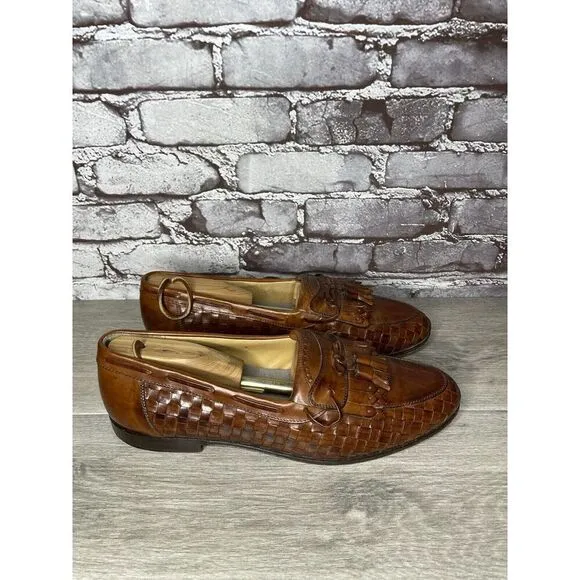 Johnston &amp; Murphy Brown Leather Woven Kiltie Tassel Loafers Shoes Men 12M US/45