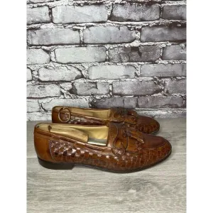 Johnston &amp; Murphy Brown Leather Woven Kiltie Tassel Loafers Shoes Men 12M US/45