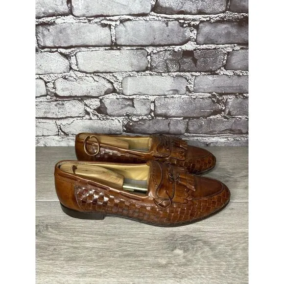 Johnston &amp; Murphy Brown Leather Woven Kiltie Tassel Loafers Shoes Men 12M US/45