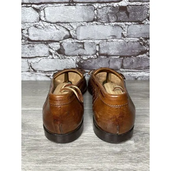 Johnston &amp; Murphy Brown Leather Woven Kiltie Tassel Loafers Shoes Men 12M US/45