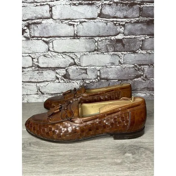 Johnston &amp; Murphy Brown Leather Woven Kiltie Tassel Loafers Shoes Men 12M US/45