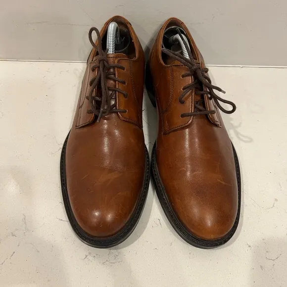 Johnston Murphy Dress Shoes Mens 9 Tabor Plain Toe Oxford Brown Leather 20-3360