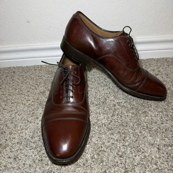 Johnston Murphy Mens Oxford Brown Leather Cap Toe Lace Up Shoes Size 10D/B