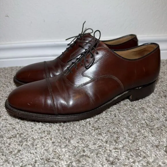 Johnston Murphy Mens Oxford Brown Leather Cap Toe Lace Up Shoes Size 10D/B