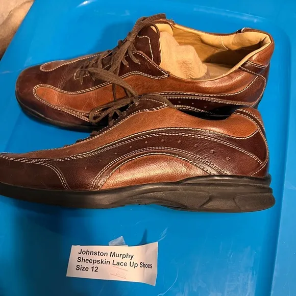 Johnston Murphy Sheepskin Lace Up Shoes Size 12 M Two Tone Brown Brazil 20-2682