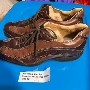 Johnston Murphy Sheepskin Lace Up Shoes Size 12 M Two Tone Brown Brazil 20-2682