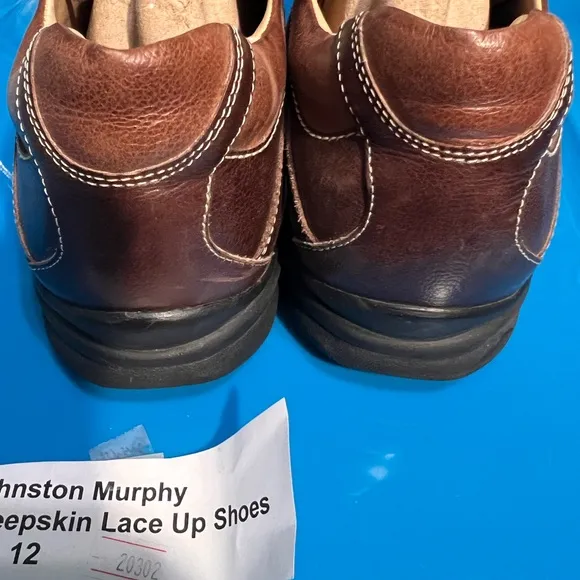 Johnston Murphy Sheepskin Lace Up Shoes Size 12 M Two Tone Brown Brazil 20-2682