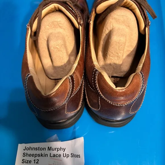 Johnston Murphy Sheepskin Lace Up Shoes Size 12 M Two Tone Brown Brazil 20-2682