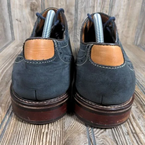 Johnston Murphy Warner Oiled Leather Wingtip Oxford Navy Gray Men Sz 10.5