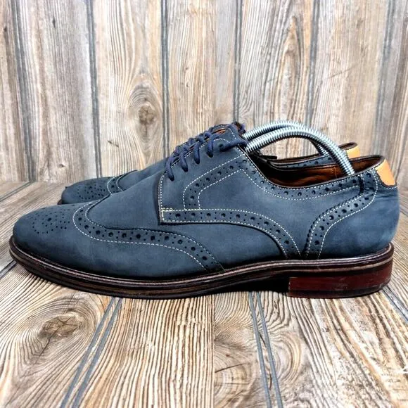 Johnston Murphy Warner Oiled Leather Wingtip Oxford Navy Gray Men Sz 10.5