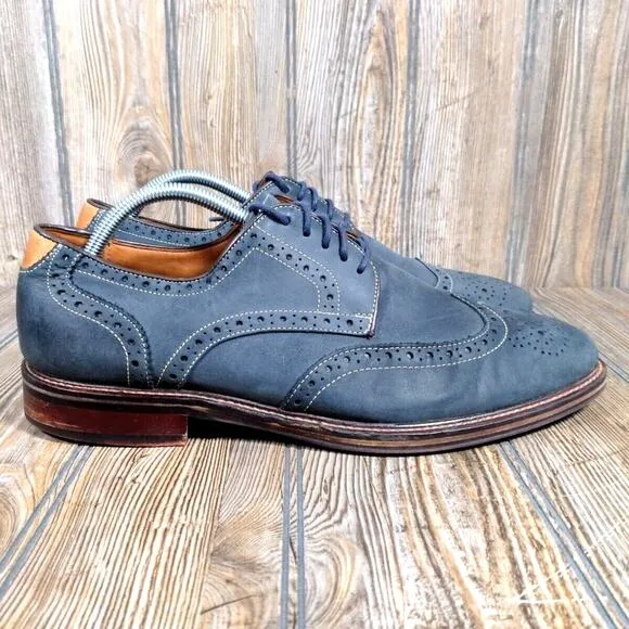 Johnston Murphy Warner Oiled Leather Wingtip Oxford Navy Gray Men Sz 10.5