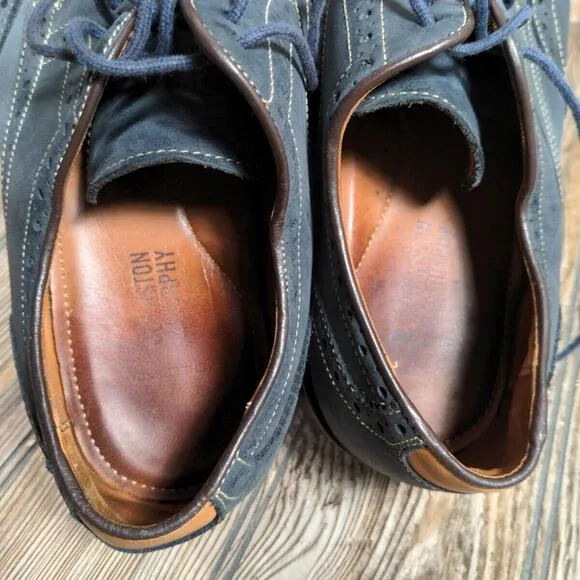 Johnston Murphy Warner Oiled Leather Wingtip Oxford Navy Gray Men Sz 10.5