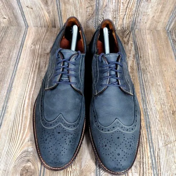 Johnston Murphy Warner Oiled Leather Wingtip Oxford Navy Gray Men Sz 10.5