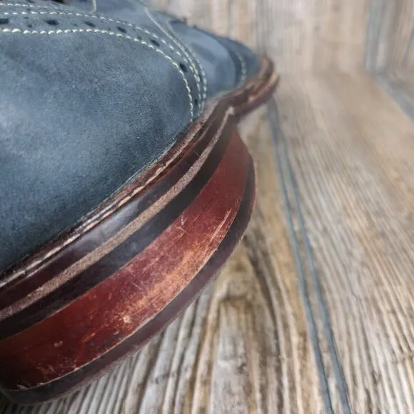 Johnston Murphy Warner Oiled Leather Wingtip Oxford Navy Gray Men Sz 10.5