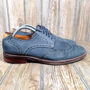 Johnston Murphy Warner Oiled Leather Wingtip Oxford Navy Gray Men Sz 10.5