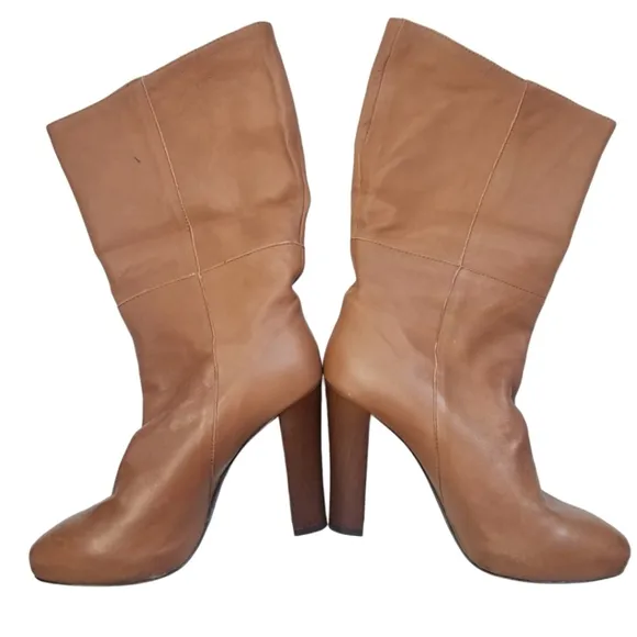 JOIE Brown Foldable Platform heeled boots Calf leather Size 7