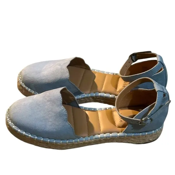 Joie Cruz Espadrille Ankle Strap Closed-Toe Memory Foam Sandals Baby Blue Suede