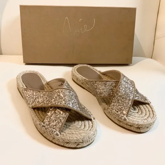 Joie Ianna Glitter Suede Espadrille Slide Sandals