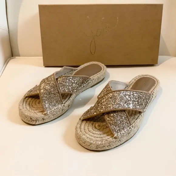 Joie Ianna Glitter Suede Espadrille Slide Sandals