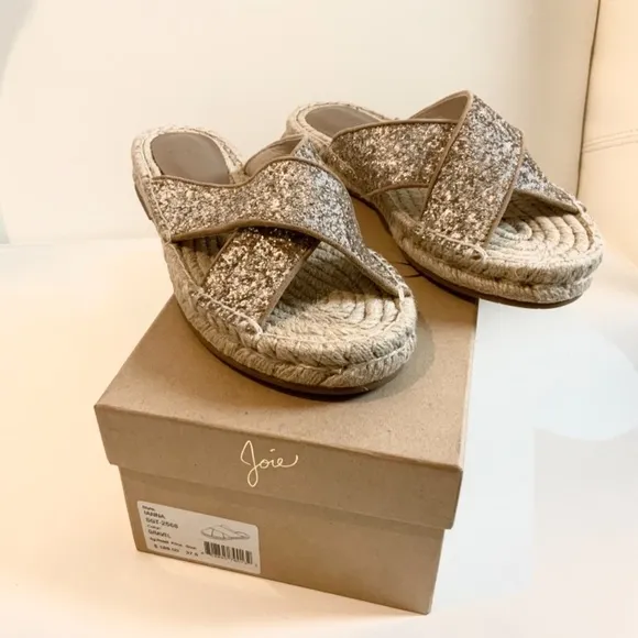 Joie Ianna Glitter Suede Espadrille Slide Sandals