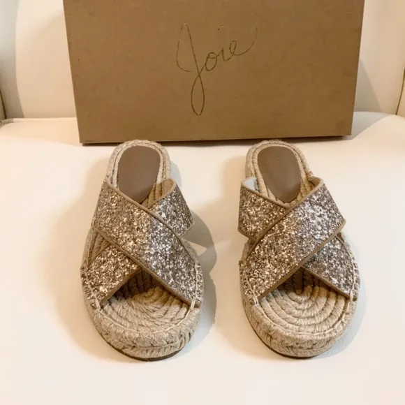 Joie Ianna Glitter Suede Espadrille Slide Sandals