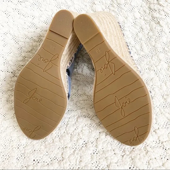 Joie Kaelyn Blue Leather Espadrille Wedge Sandals Shoes size 36