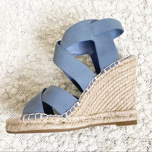 Joie Kaelyn Blue Leather Espadrille Wedge Sandals Shoes size 36