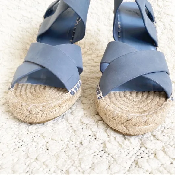 Joie Kaelyn Blue Leather Espadrille Wedge Sandals Shoes size 36