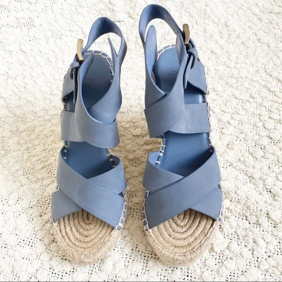 Joie Kaelyn Blue Leather Espadrille Wedge Sandals Shoes size 36