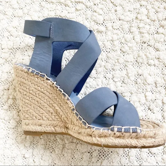 Joie Kaelyn Blue Leather Espadrille Wedge Sandals Shoes size 36