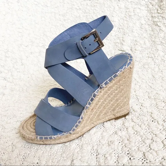 Joie Kaelyn Blue Leather Espadrille Wedge Sandals Shoes size 36