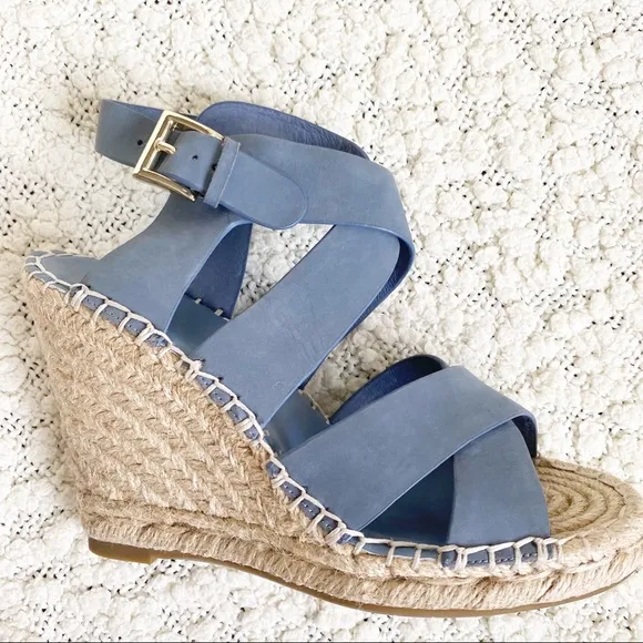 Joie Kaelyn Blue Leather Espadrille Wedge Sandals Shoes size 36