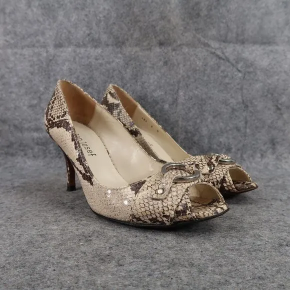Jon Josef Shoes Womens 8.5 Pumps Fashion Leather Peep Toe Stiletto Snakeskin