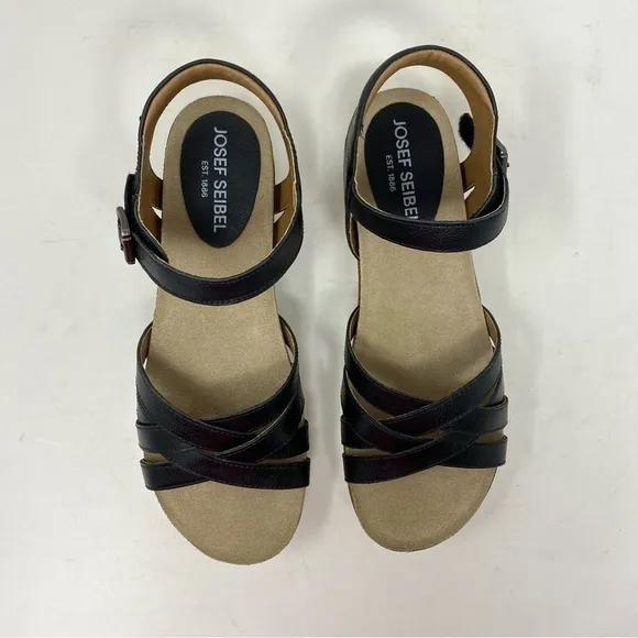 Josef Seibel Clea 14 Black Leather Platform Sandals