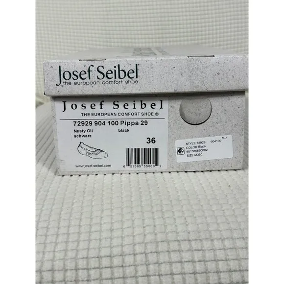 Josef Seibel Pippa Black Leather Ballet Flats Shoes, Size EU 36, US 5.5-6, NWB