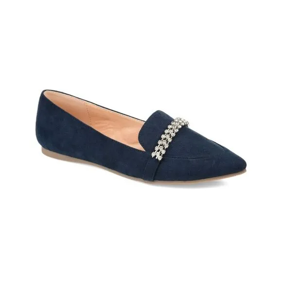 JOURNEE COLLECTION Womens Navy Kyrah Pointed Toe Wedge Slip On Loafers Shoes 7 M