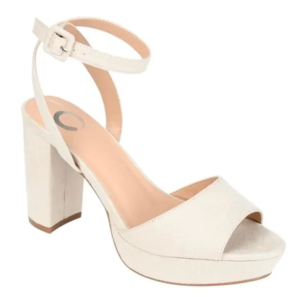 Journee Women's Nairri Platform Block Heel Dress Sandals Nude Size 7 1/2 W