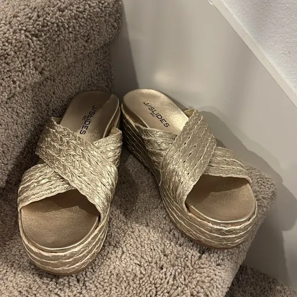 Jslide QUIVER Light Gold Raffia espadrille sandals