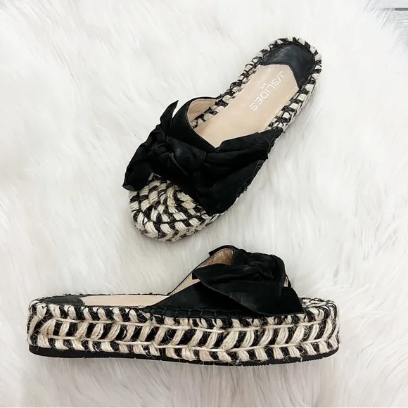 J/Slides NYC Espadrille Black Bow Sandals