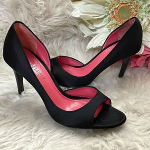 Judith Leiber black satin peep toe D’Orsay heels shoes 7B