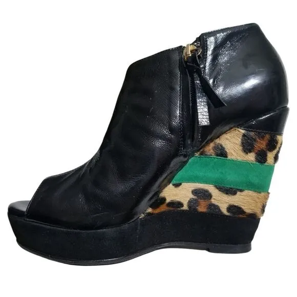 Just Cavalli Platform Wedge Hair-on &amp; Glove Leather Shoes sz 39/8.5