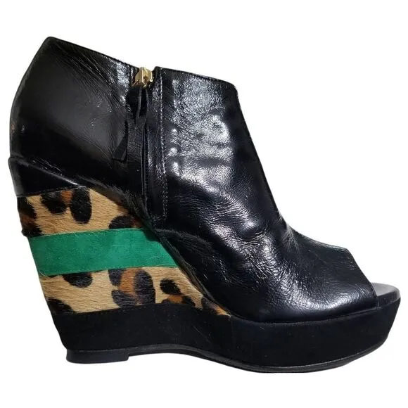 Just Cavalli Platform Wedge Hair-on &amp; Glove Leather Shoes sz 39/8.5