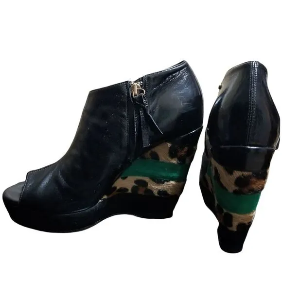 Just Cavalli Platform Wedge Hair-on &amp; Glove Leather Shoes sz 39/8.5