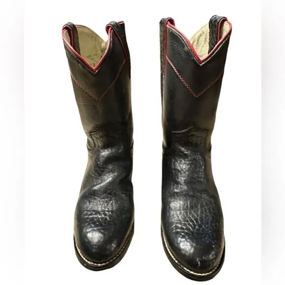 Justin Boots Boys Size 2 Black Exotic Leather Boots with Red Piping