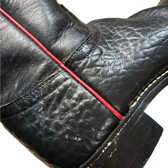 Justin Boots Boys Size 2 Black Exotic Leather Boots with Red Piping